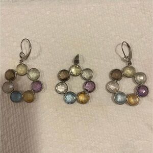 Gorgeous 925 Sterling Silver Earrings And Matching Pendant Multi Gemstone